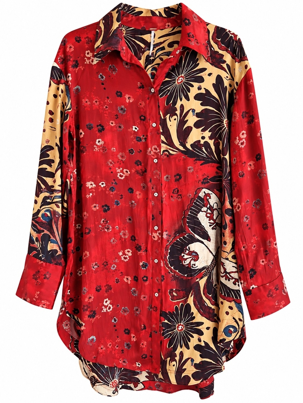 Free People Off The Vine Button Down Tunic S Ruby Butterfly Floral NWT Boho - Picture 2 of 13